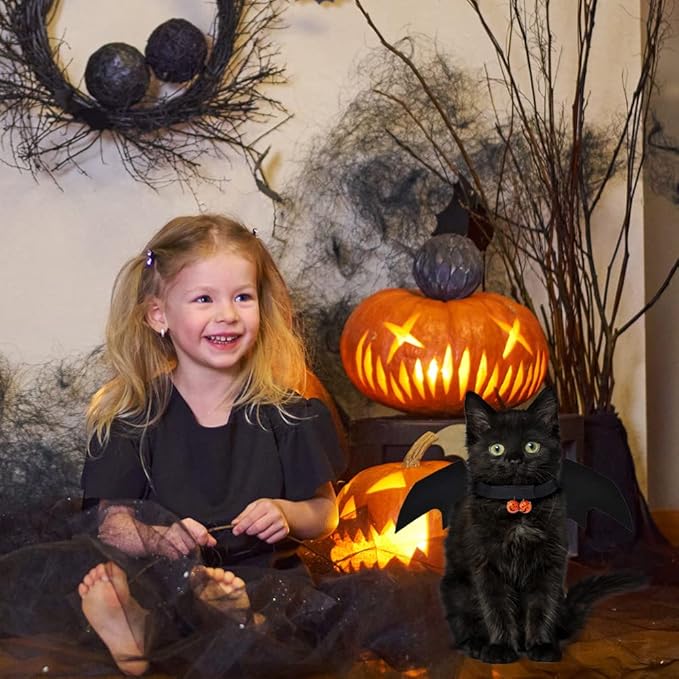YUJUN Cat Halloween Costume Pets Bat Wing with Pumpkin Shaped Jingle Bells Accessory for Puppy Kitten Halloween Party Costume Supplies