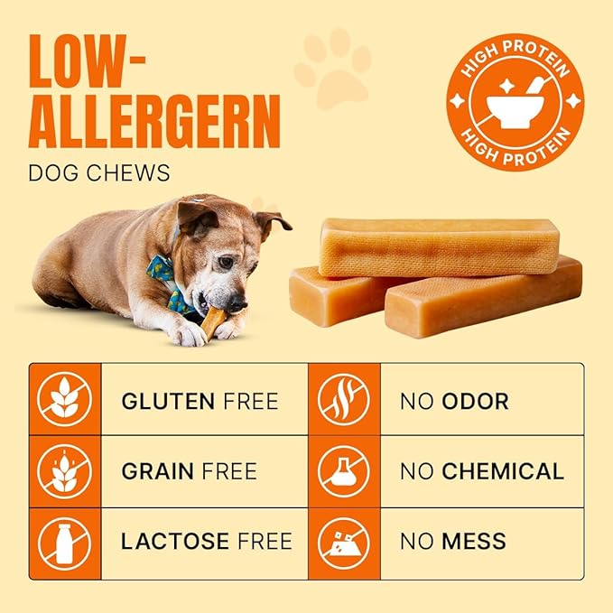 Tibetan Dog Chew Yak Cheese Sticks (8 Large Chews) - Natural Handmade Treats for Large Dogs, Long-Lasting, Easy to Digest with No Additives, Rawhide, Grains or Gluten, Perfect for Aggressive Chewers