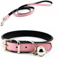 Metal Buckle Pet Collar and Leash Set with Bell Suit for Cats or Puppy Dogs White/Black/Red/Pink/Blue/Brown (S (Collar + Leash), Pink)
