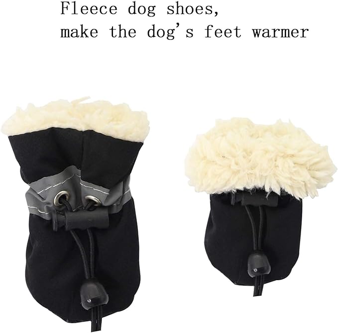 YAODHAOD Dog Shoes for Winter, Dog Boots & Paw Protectors, Fleece Warm Snow Booties for Puppy with Reflective Strip Anti-Slip Rubber Sole for Small Medium Size Dogs, Size 5: 1.9"x1.5" (L*W), Black