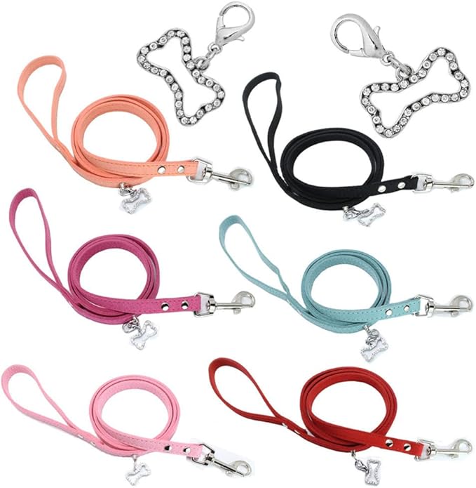 Puppy Collar and Leash with Bling Diamond, Pretty Crystal Sparkly Rhinestone Glitter Jewel Girls Cat Collars for XXS Xs Small Medium Pet Female Dogs Boys Kitten, Pink XSmall
