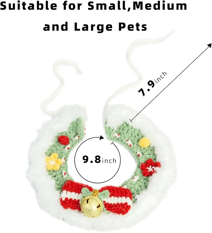 Christmas Dog Costume, Handmade Cat Holiday Outfit with Christmas Tree Hat & Wreath Scarf Set, Adjustable,Lightweight & Breathable,Pet Accessories for Rabbits Xmas Party & Photos