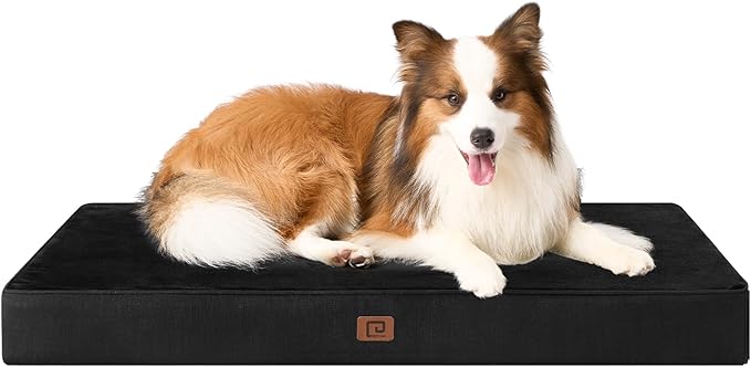 EHEYCIGA Orthopedic Dog Bed Waterproof 35"x23", Memory Foam Pet Bed for Larged Size Dogs, Washable Pet Mat with Removable Cover, Black