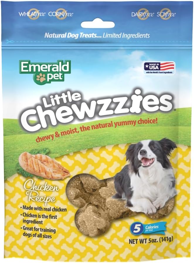 Emerald Pet Little Chewzzies Wheat Free Training Dog Treats — Healthy and Tasty Natural Dog Chews with Real Meat or Peanut Butter — Limited Ingredient Dog Treats Made in The USA — Chicken, 5 oz