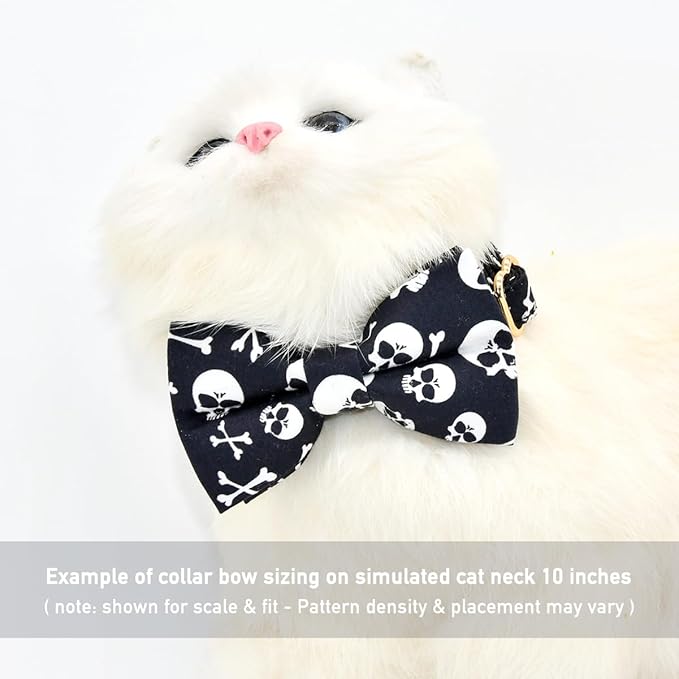 Cat Collar Bow Tie Set, Halloween Black Skulls and Crossbones