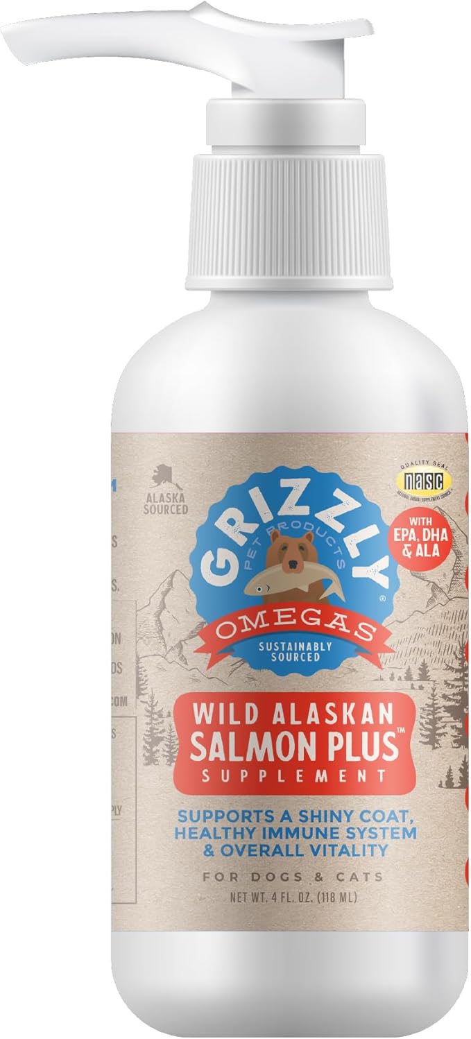 Grizzly Salmon Oil Cat Food Supplement Omega 3 Fatty Acids, 4 oz