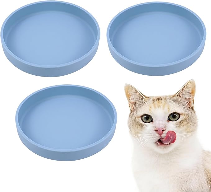 Silicone Dog Bowl Shallow Cat Food Bowls, 6 Inch Wide Cat Bowls Whisker Friendly, No Spill Less Mess Dog Plates for Dry and Wet Food, Set of 3 Puppy Bowls for Small Dogs and Cats