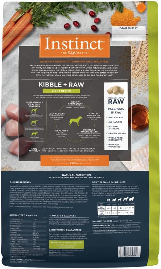 Instinct Raw Boost Light, Natural Dry Dog Food with Freeze Dried Pieces, Whole Grain Recipe- Real Chicken and Brown Rice, 18 lb. Bag