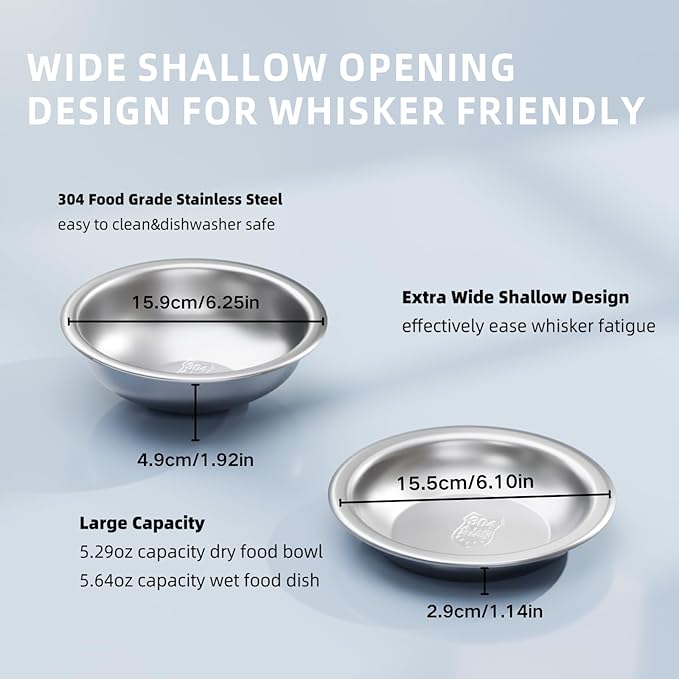 Cat Bowls Elevated Tilted Whisker Friendly, Cat Food Bowls for Indoor Cats, Shallow Food Dishes Stainless Steel, Slanted Flat Plastic Feeder Elevated Angled Design.(White)