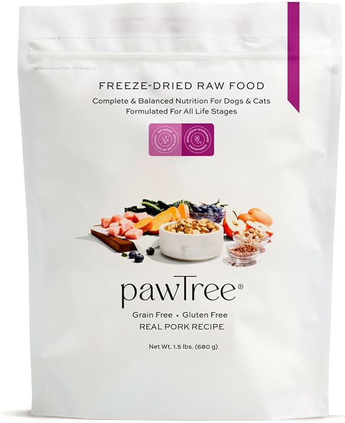 pawTree Freeze-Dried Raw Food for Dogs & Cats. Nutrient-Rich, All-Natural, Complete & Balanced Nutrition. Real Meat, Vegetables & Superfoods (Pork)