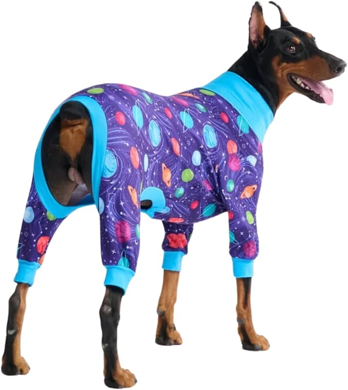Spark Paws Dog Pajama, Dog Recovery Suit Male, Onesie, Ultra-Soft and 4-Way Stretch, for Small Medium and Large Breeds - Planets - 5XL
