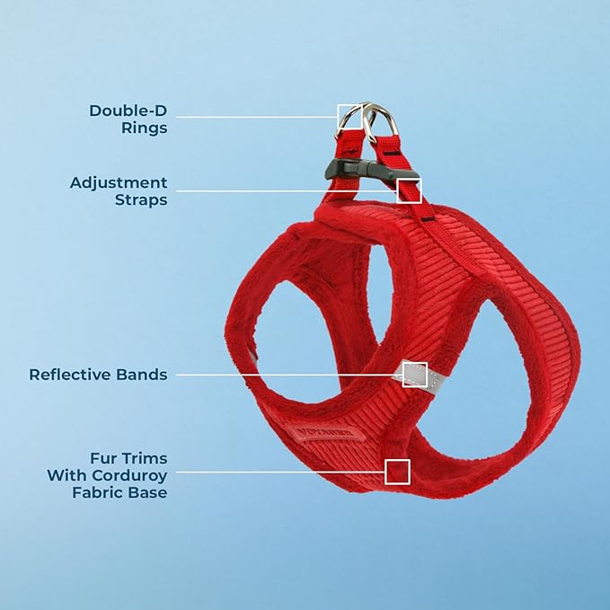 Best Pet Supplies - All Weather Plush, Reflective, No Pull Harness for Small, Medium Dogs, Cats - Secure with Hook & Loop Fastener, Buckle, Double D-Rings - Red Corduroy, XS