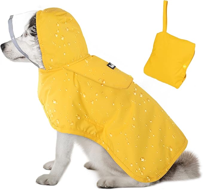 Lukovee Dog Raincoat, Adjustable Dog Rain Jacket with Clear Hooded Double Layer for Large Medium Small Dogs Puppies, Waterproof Rain Coat Poncho with Reflective Storage Pocket & Rim (Yellow, L)