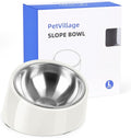 Tilted Dog Bowl Non-Slip & Non-Spill Pet Feeder with Elevated Detachable Melamine Stand, Easy to Get Food Dog Dish, L/300ml White