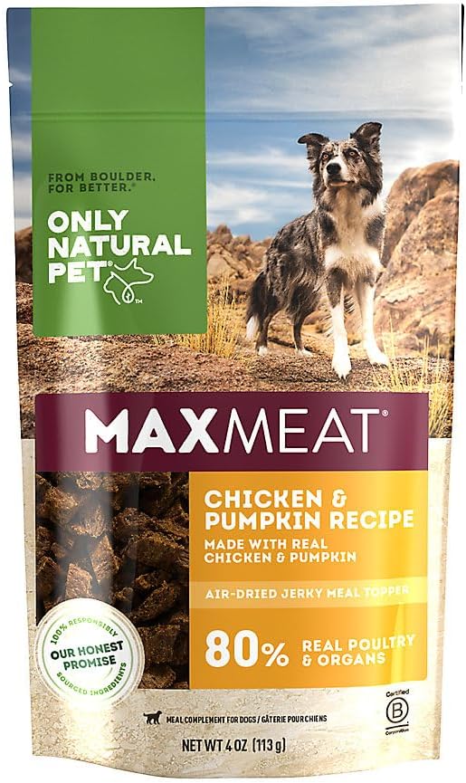 Only Natural Pet MaxMeat Holistic Air Dried Dry Dog Food Meal Topper - All Natural, High Protein, Grain Free - Beef with Pumpkin & Parsley 4 oz and Chicken with Pumpkin & Parsley 4 oz Combo