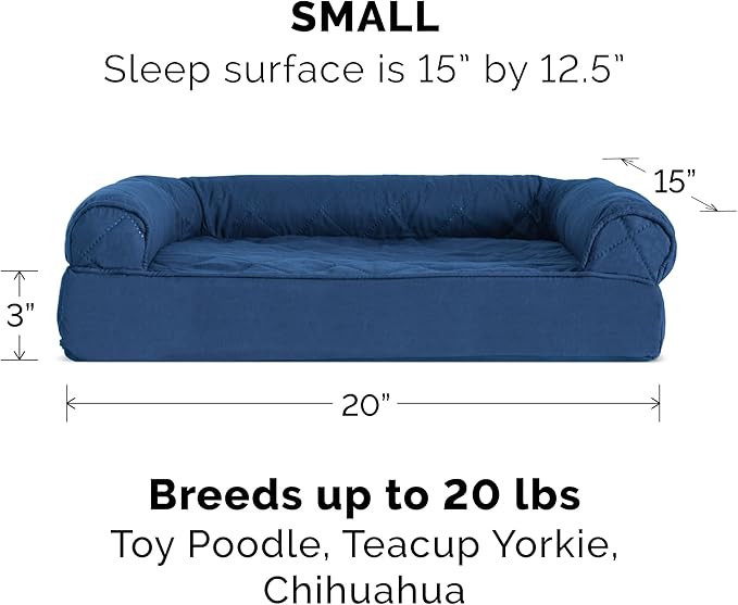 Furhaven Plush & Velvet L-Shaped Chaise Memory Foam Dog Bed - Deep Sapphire, Small