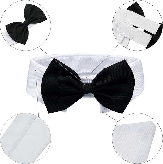 2 Pieces Pets Dog Cat Bowtie Tie Sunglasses Pets Costume Adjustable Formal Necktie Collar for Cats Small Dogs Puppy Round Metal Classic Retro Sunglasses Grooming Accessories Cosplay Party(Black White)
