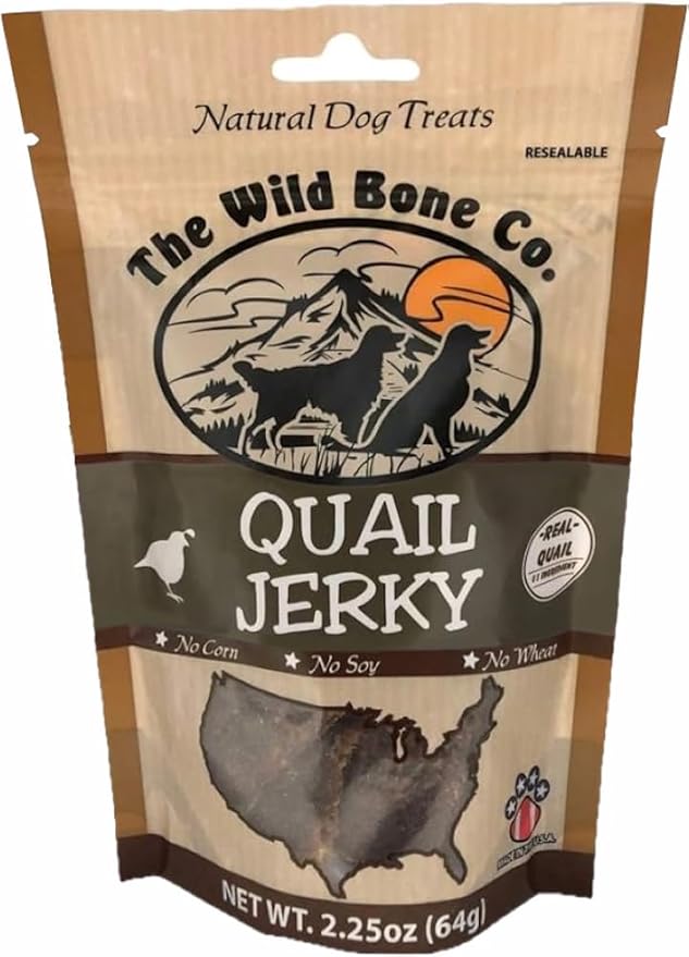 The Wild Bone Company Quail Jerky Dog Treats | Natural High Protein Chewy Training Bits | Made in the USA, 2 Ounces