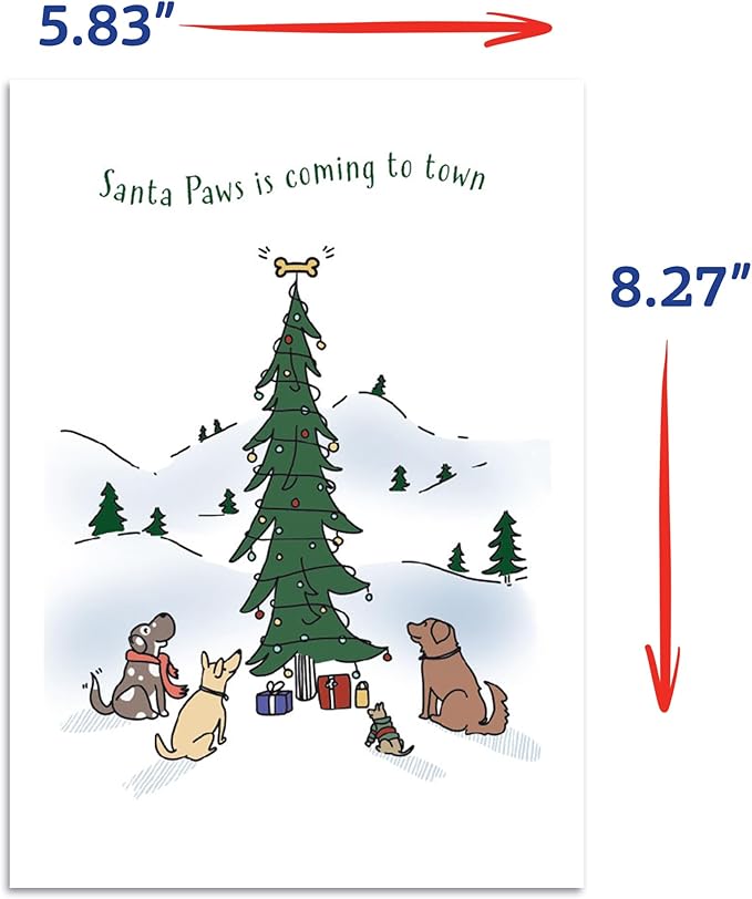 Poochie Post Holiday Edible Greeting Card for Dogs, Bacon-Flavored Christmas Dog Treat Gift with Edible Ink Pen, "Santa Paws Is Coming to Town" Design, Gluten & Grain Free, Made in USA