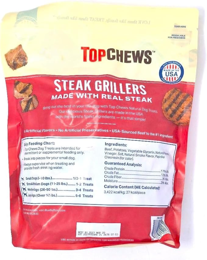 Top Chews Steak Grillers. Real Steak. Beef Dog Treats 32 oz.