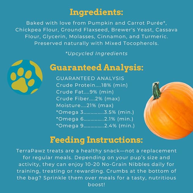 TerraPawz Vegan Dog Training Treats for Sensitive Stomachs – Pumpkin Flavor, Plant-Based & Grain-Free with Turmeric & Omegas for Digestive Health, for All Dog Sizes Including Large Breeds (8 oz)