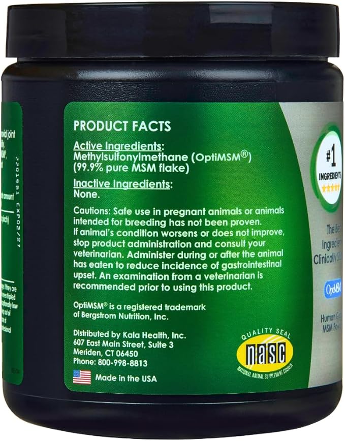 KALA HEALTH PeakTails MSM Powder for Dogs – 1 lb, Pure Organic Sulfur, Supports Joint Health, Mobility & Comfort – US-Sourced MSM, Flavorless Powder
