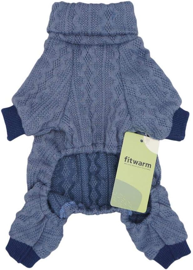 Fitwarm Turtleneck Knitted Dog Sweaters Winter Outfits Pet Coats Puppy Clothes Blue Extra Small