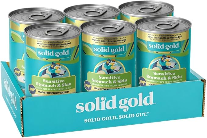 Solid Gold Beef Tripe Wet Dog Food Mix in for Adult & Senior Dogs - Helps Boost Appetite for Picky Eaters & Sensitive Stomachs - Canned Dog Food Additive for Healthy Digestion - 6 Pack/13.2oz Cans