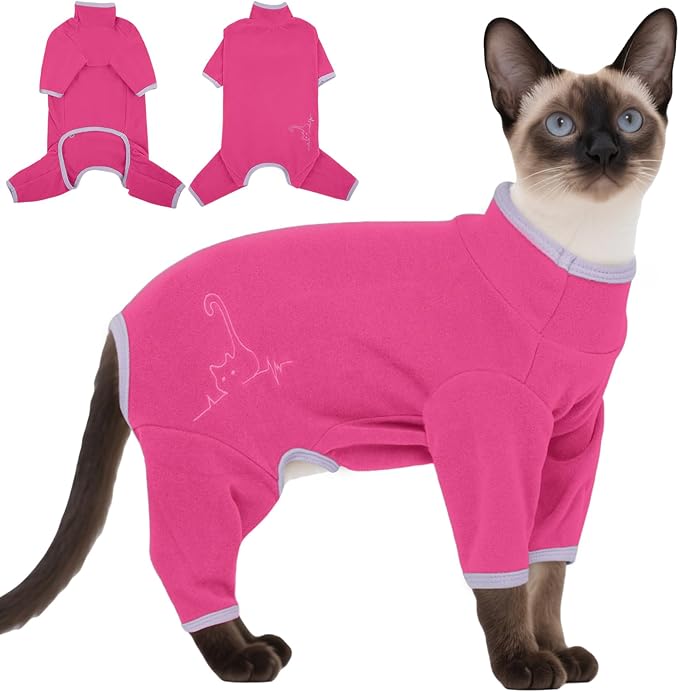 DENTRUN Cat Clothes for Hair Control with Hair Sticky Fabric - Soft Recovery Suit & Breathable Lint-Resistant Cat Sweater for Cats Only, Kitten Onesie Pajamas, XXL, Bright Pink