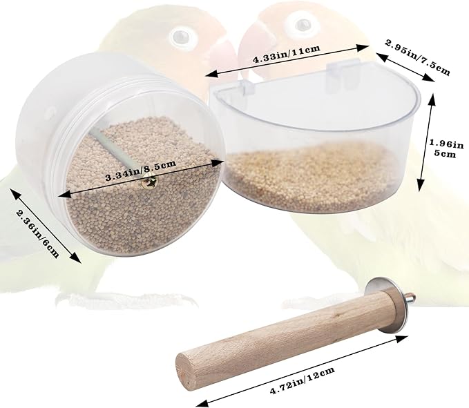 Bird Wheel Foraging Toys, Plastic Parrot Cage Feeder with Wood Perch, Parakeet Seed Food Container, Cage Accessories for Small and Medium Birds Cockatiels Lovebirds Conures Rats Hamster Guinea Pig