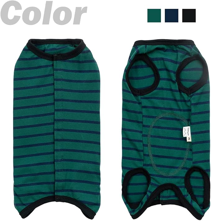 Dog’s Recovery Suit Post Surgery Shirt for Puppy, Wound Protective Clothes for Little Animals(Green Black Stripe-s)