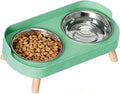 Elevated Cat Bowls, 2 Stainless Steel Raised Cat Food and Water Bowl Set, Splash Proof & Non-Slip, Whisker Fatigue Friendly, Dishwasher Safe for Cats and Small Dogs - Green