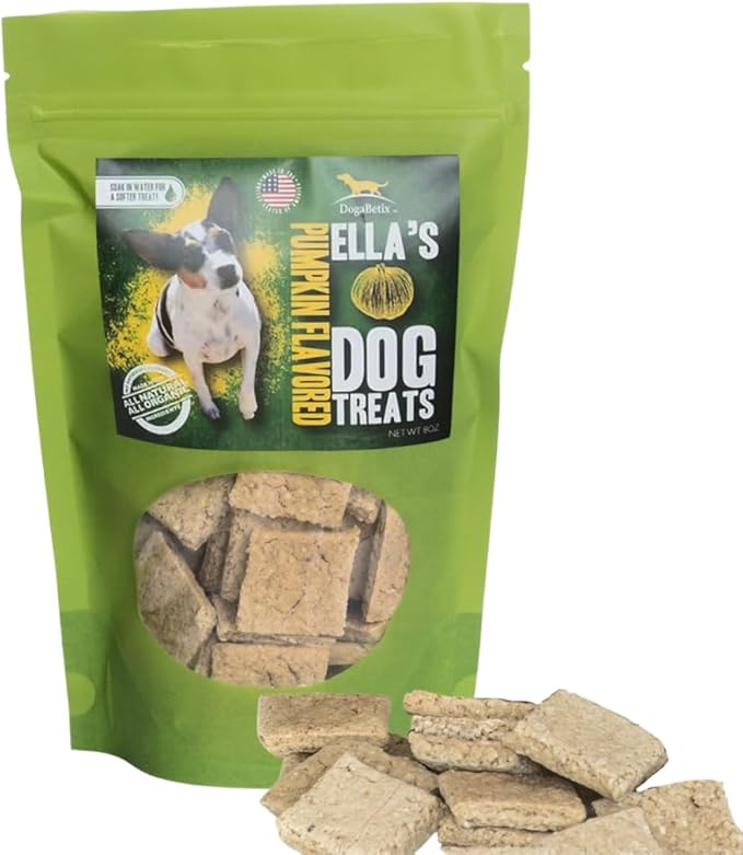 Ella's Diabetic Dog Treats Pumpkin (8oz) - Low Glycemic Ingredients - Vet Approved - Made in USA by Owners of Diabetic Dogs - Developed to Help Keep Glucose Levels Stable
