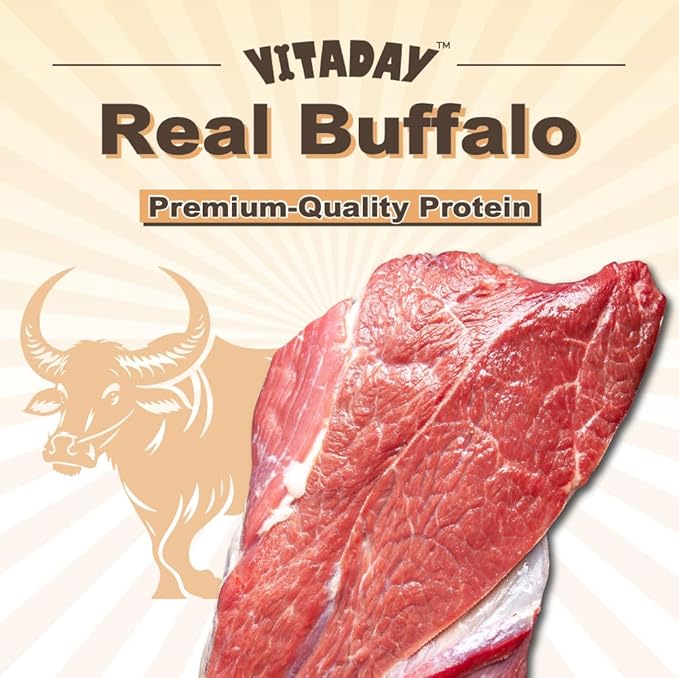 VITADAY Buffalo Dog Treats Stick (M) 8oz, Natural Low-Fat Chews for Training & Rewards, Limited Ingredient, Perfect for Medium Dogs & Puppies