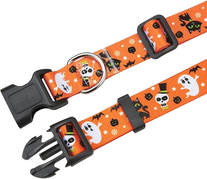 Halloween Dog Collar with Pumpkin Bat Cats, Ghosts Print, Soft Comfortable Adjustable Collars for Small Medium Large Dogs(Halloween,S)