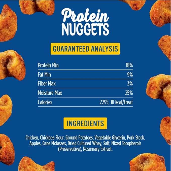 Blue Dog Bakery Protein Nuggets Snack | Small, Soft & Chewy Chicken & Apple Flavor | Natural Healthy Dog Treats, 6 oz (Pack of 8)