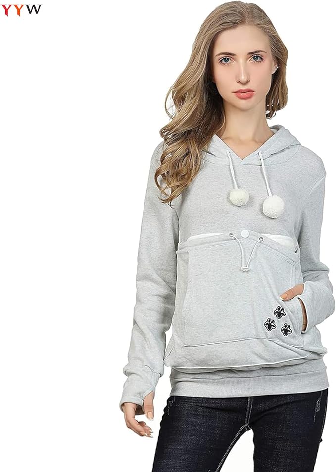 YYW Womens Pet Hoodies Pullover Sweatshirt Oversized Cat Hoodies Pet Holder Cat Dog Pouch Carriers (Gray,4X-Large)