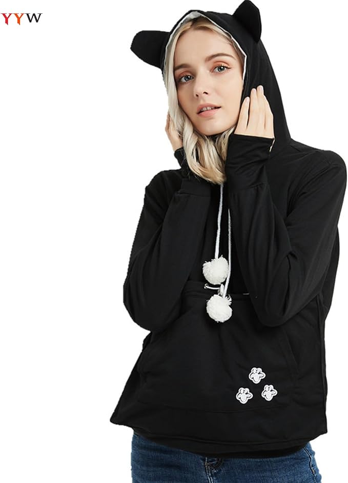 YYW Womens Pet Hoodies Pullover Sweatshirt Oversized Cat Hoodies Pet Holder Cat Dog Pouch Carriers (Black,Medium)