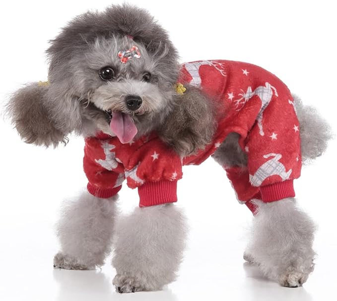 XIAOYU Christmas Dog Pajamas Soft Warm Pet Clothes Cat Apparel Winter Holiday Costumes for Small Dog Cat, Christmas Deer, M