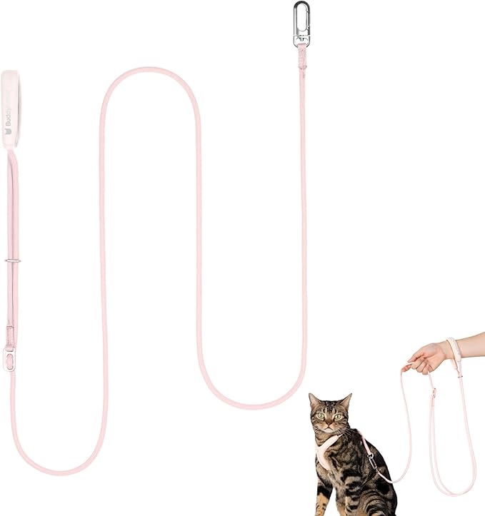 Hands Free Cat Leash Lightweight 4.1-7.2FT Adjustable Durable Rope Leash with Padded Handle, Versatile Crossbody Waist Lead for Cats Puppy ≤26lbs Outdoor Walking (Blush Pink, S)