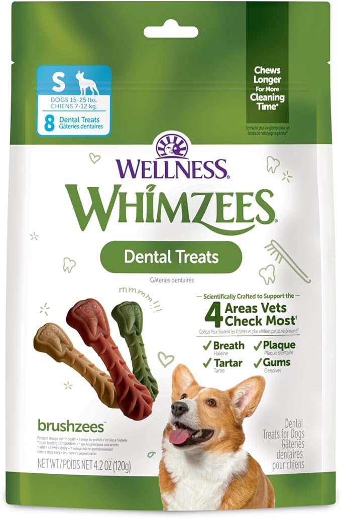 Whimzees Wellness Dog Dental Treats, Small Size Brushzees, (8 Count)