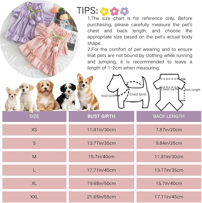 Adorable Ruffles Dog Dress with Bow Cute Pet Clothes for Small Medium Dogs Summer Pet Skirt Soft Breathable