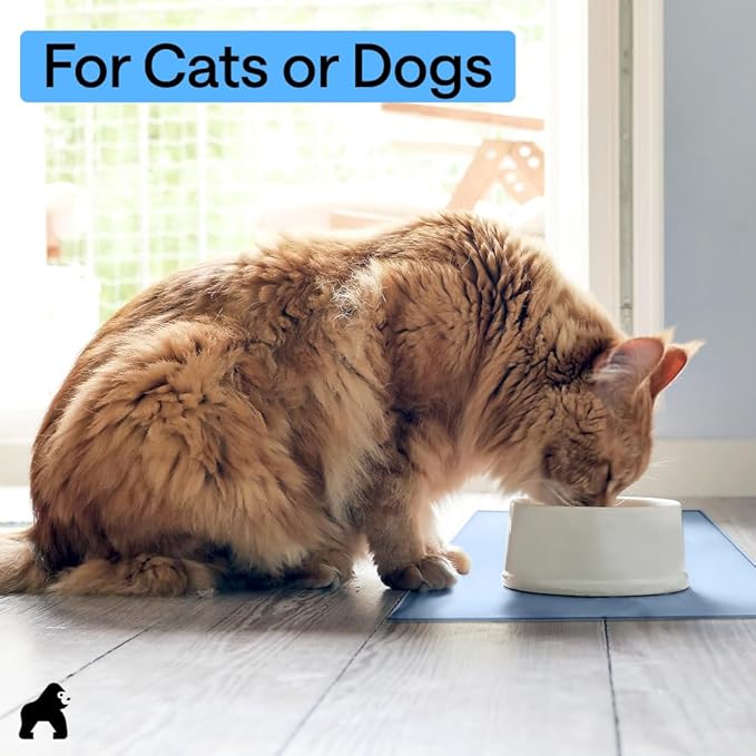 GORILLA GRIP 100% Waterproof Raised Edge BPA Free Silicone Pet Feeding Mat, Dog Cat Food Mats Contain Spills Protects Floors, Placemats for Cats and Dogs Water Bowl, Pets Accessories 32x24 Blue