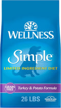 Wellness Simple Limited Ingredient Dry Dog Food for Sensitive Stomachs, Supports Skin & Coat, Grain-Free, Natural, Turkey & Potatoe Recipe, (26-Pound Bag)
