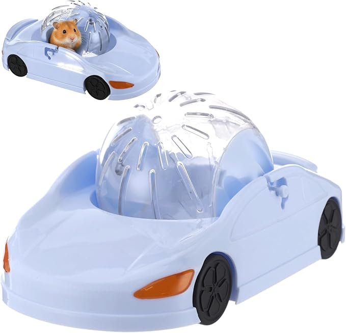 Hamster Exercise Ball Sports Car, Hamster Car with Detachable Transparent Ball, 3 Modes Funny Exercise Wheel, Small Exercise Ball for Dwarf Small Pet (Blue)