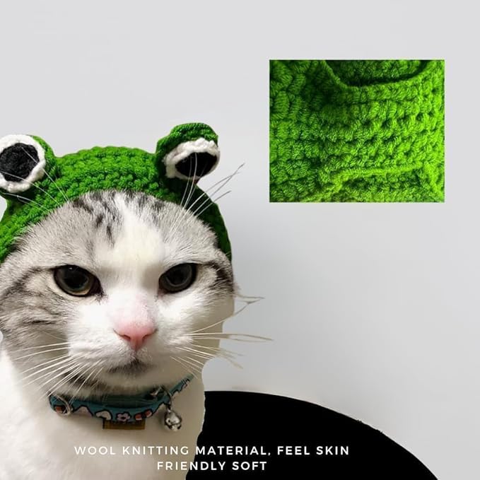 ParcaCrivra Cat Hats for Cats Only 3 Pack - Frog Brown Bear Sunflower Pet Headwear, Adjustable Velcro Strap, Cute Costume Accessory for Cats