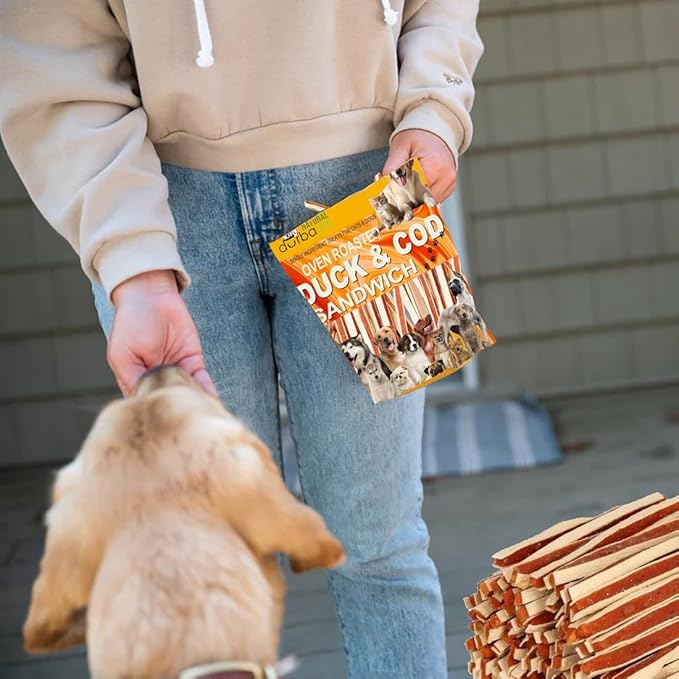 Oven Roasted Single Ingredient Treats for Dogs & Cats | Easy Chew (3.1 oz, Duck & Cod Sandwich)