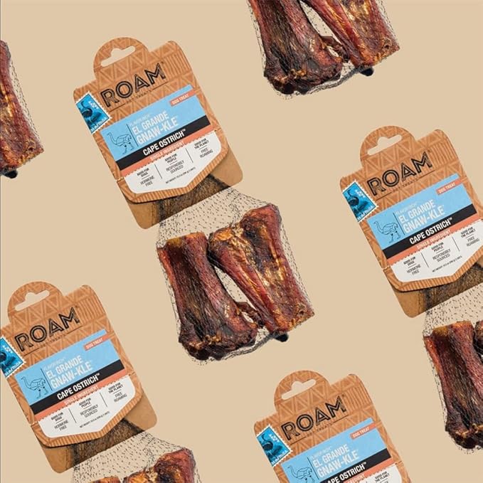 ROAM Pet Treats Ostrich Bones for Dogs - El Grande Knucle Ostrich Bone, Dog Chew for Small to Medium Breeds (Pack of 2)