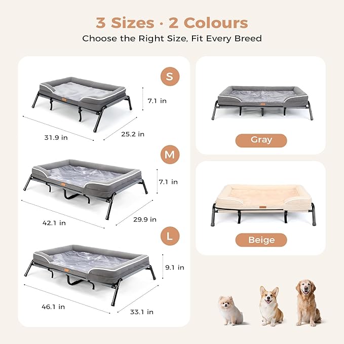 Lekereise Elevated Cooling Dog Bed for Medium Dogs, Portable Indoor & Outdoor Raised Pet Dog Cat Cot, Durable Summer Frame with Breathable Mesh