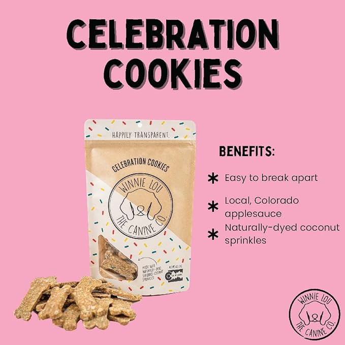 Winnie Lou Organic Dog Treats – Natural Dog Biscuits, USA Made, Organic Ingredients, Clean, Sensative Stomach, Small and Large Breed, High Protein, Hypoallergenic, Celebration Cookies (Pack of 2)